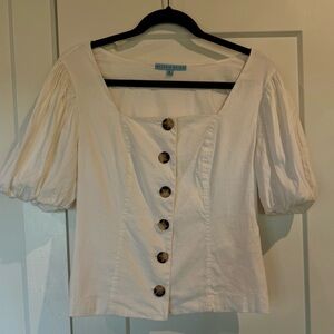 Antonio Melanie Linen Ivory Puff Sleeve Button lined Blouse - 6
